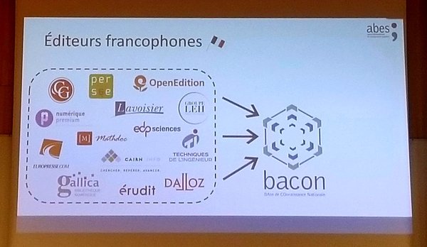 Photographie du support de présentation avec le groupe d'éditeurs francophones en lien avec bacon