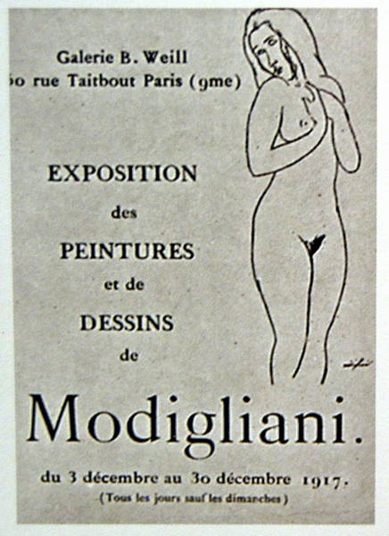 Carton d'invitation, exposition Modigliani, Galerie Berthe Weill, 1917