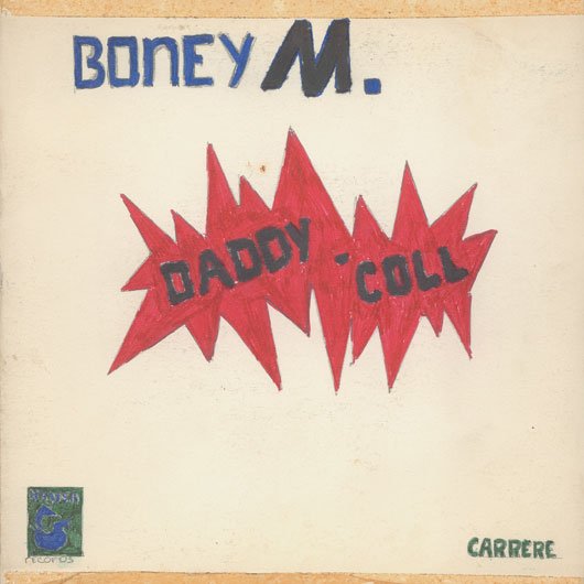 Couverture « Daddy Cool » de Boney M., dessinée à la main par un enfant.