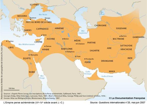 Carte de l'Empire achéménide, 6e-4e siècles avant notre ère