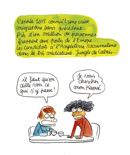 Dessin des deux autrices en train de discuter